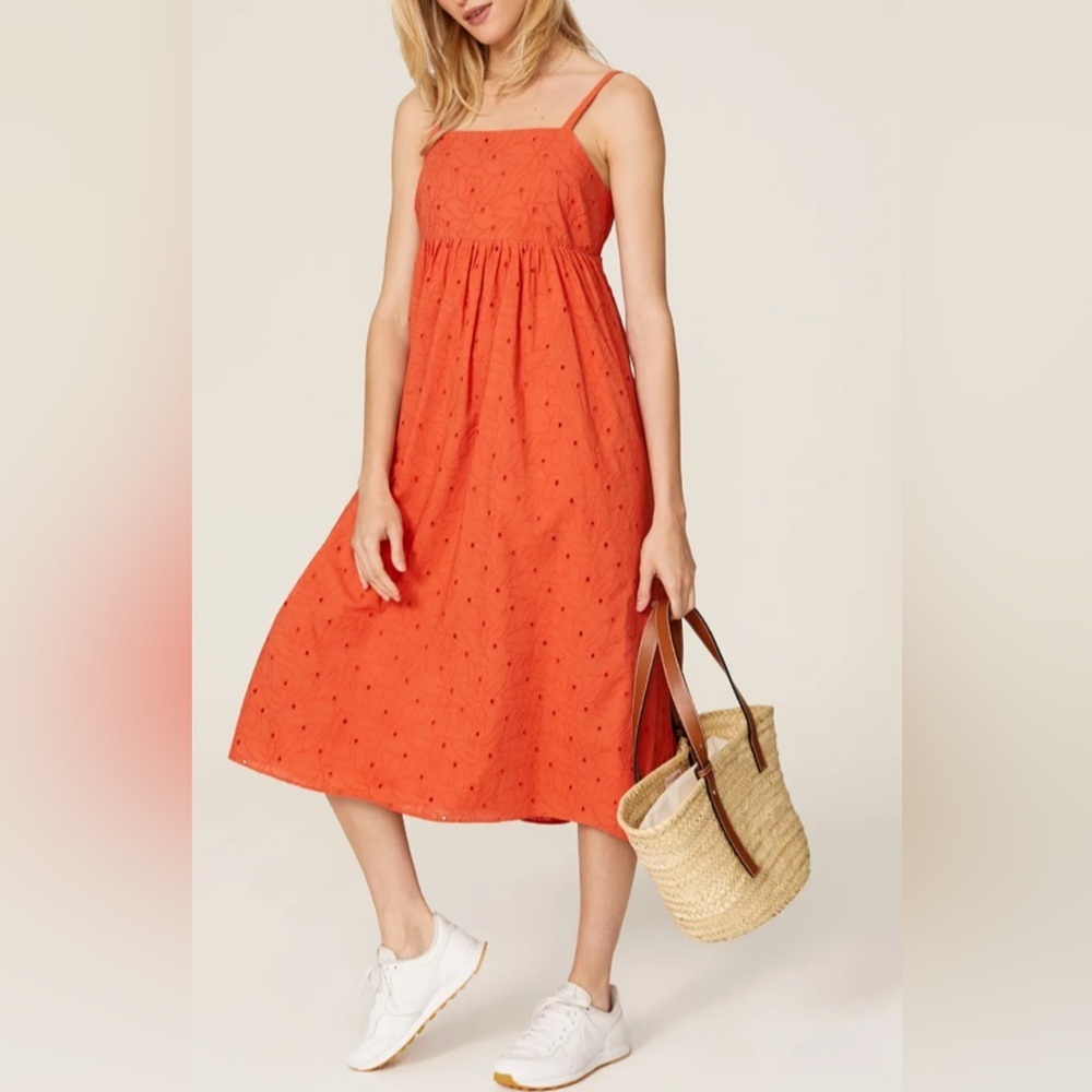 Madewell Women’s Orange Eyelet Cami Midi Summertime  Size XS